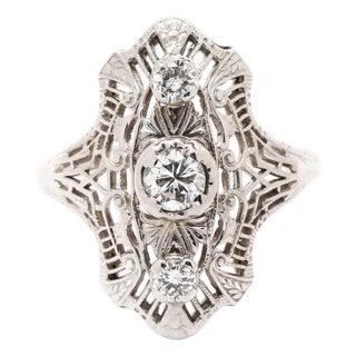 Vintage .36ctw Diamond Filigree Ring, 14k White Gold, Ring Size 5.5 For Sale