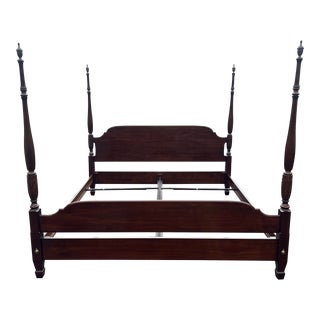 1980s Ethan Allen Georgian Court King Size Cherry Poster Bed Frame For Sale