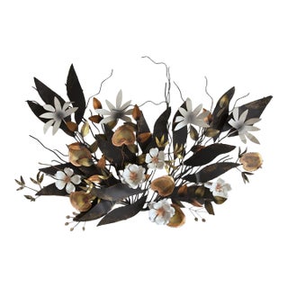 Signed Curtis Jere Brutalist Mixed Metal Floral Wall Sculpture For Sale