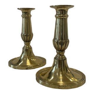 2000s Lacquered Brass English Candlesticks - a Pair For Sale