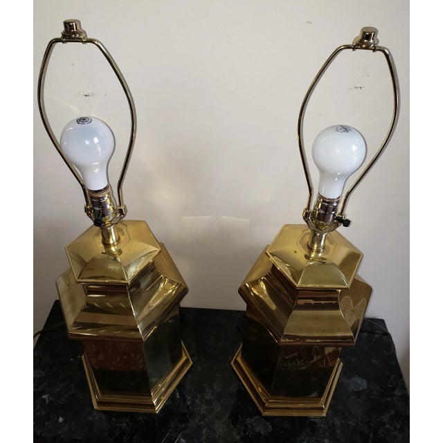 1980s Modern Polished Brass Table Lamps - a Pair For Sale In Washington DC - Image 6 of 9