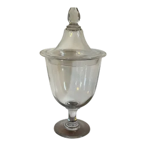 Large Antique Early 19th Century George III Anglo Irish Crystal Glass Urn With Facet Cut Finial