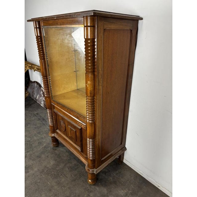 Copper Oak Display Cabinet with Fluted Columns in the style of Dudouyt, 1930s For Sale - Image 8 of 9