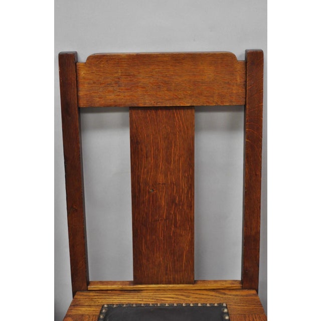 Antique Mission Oak Arts & Crafts T-Back Limbert Style Dining Chairs - Set of 4 For Sale - Image 9 of 18