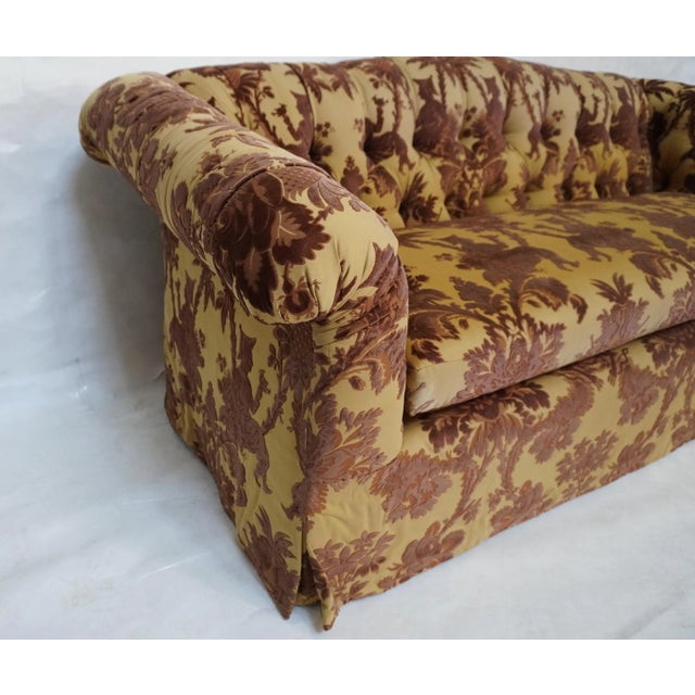 Chinoiserie Custom Upholstered Tufted Belmar Arched Back Sofa For Sale - Image 3 of 16