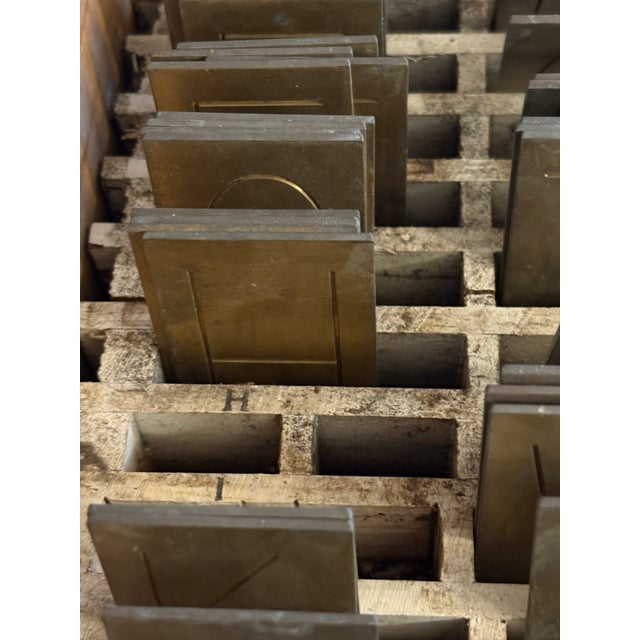 Mid-Century Modern 83 Vintage Solid Brass New Hermes Letterpress Blocks in Original Printer’s Tray – Alphabet, Numbers, and Symbols For Sale - Image 3 of 7