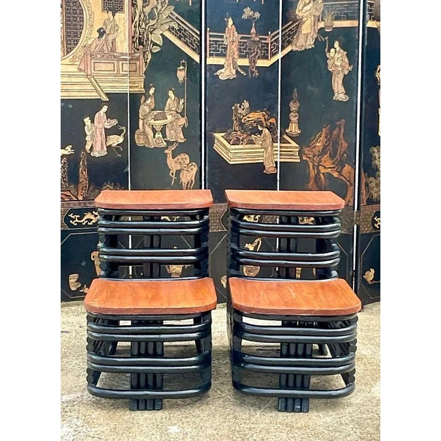 Mid 20th Century Mid 20th Century After Paul Frankl Painted Rattan End Tables -A Pair For Sale - Image 5 of 5