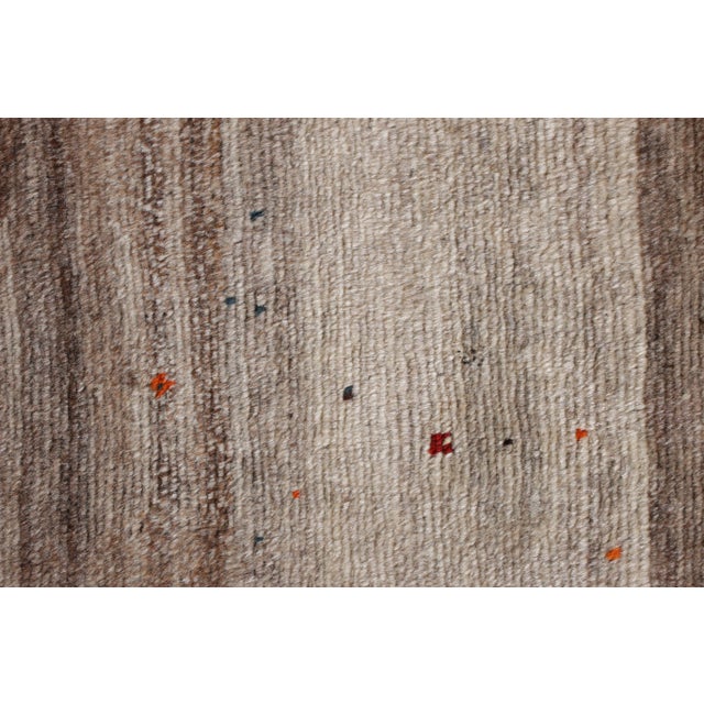 Hand-Knotted Mid-Century Vintage Gabbeh Rug in Gray Red Tribal Geometric Pattern For Sale - Image 4 of 5