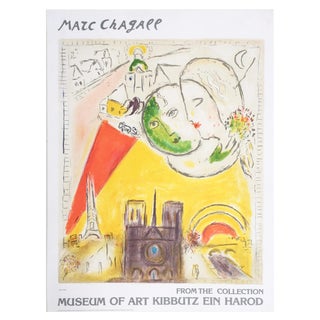 1979 Original Marc Chagall “Paris View” Lithograph Museum Poster For Sale