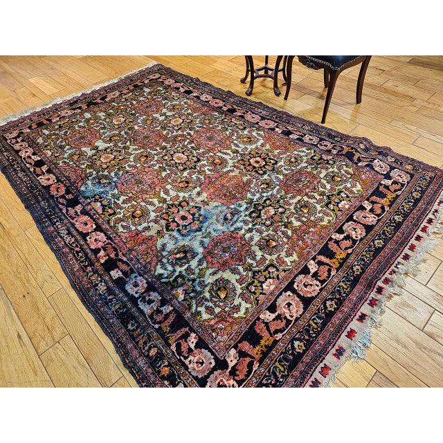 Vintage Afghan Silk Room Size Rug in Allover Pattern in Ivory, Burgundy, Brown For Sale - Image 4 of 15