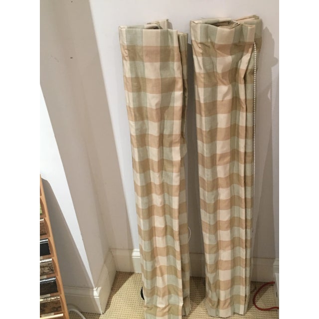 2010s Schumacher Moire Check Waterfall Fabric Black Out Lining Drapes - a Pair For Sale - Image 5 of 5