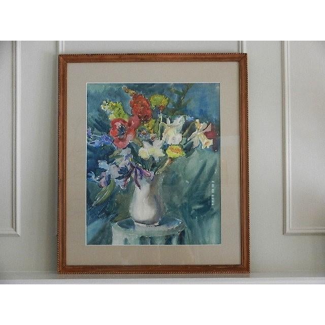 1960s MCM Floral Still Life Watercolor Painting 25.5" X 29.5" For Sale - Image 4 of 6