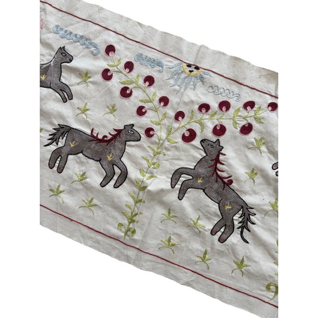 1960s Grey Horse Suzani Wall Hanging, Cherry Vine For Sale - Image 5 of 6