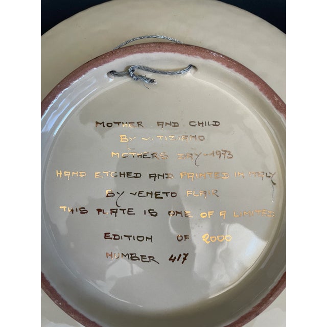 1973 Vincente Tiziano Italian Art Pottery Mother & Child Wall Plate For Sale - Image 9 of 10