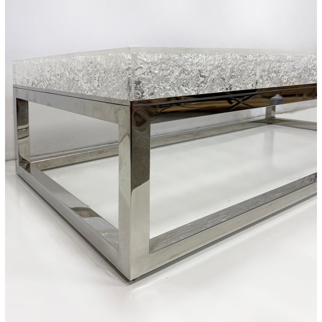 2020s Bernhardt Artic Frame Solid Acrylic Ice Pattern Coffee Table on Stainless Steel For Sale - Image 5 of 5