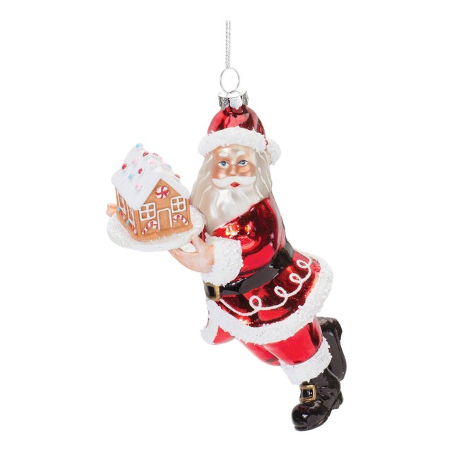 Glass Santa with Gingerbread Ornament (Set of 6) For Sale