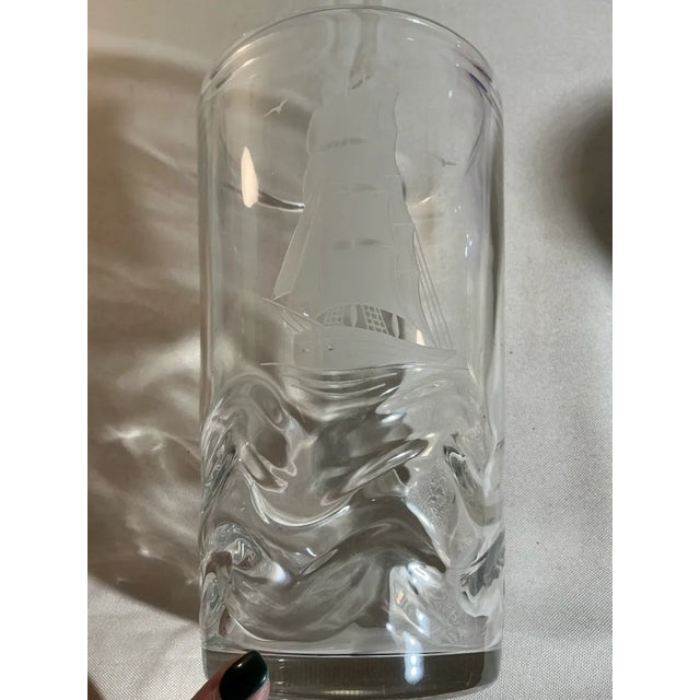 Glass Mid 20th Century Orrefors Vicke Lindstrand Engraved Ship Crystal Vase For Sale - Image 7 of 7
