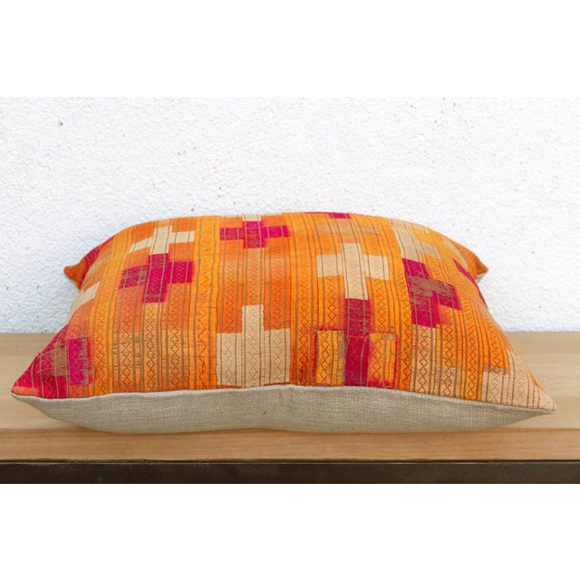 Imperial Panchranga, Large Heirloom Bagh Phulkari Pillow For Sale - Image 4 of 6