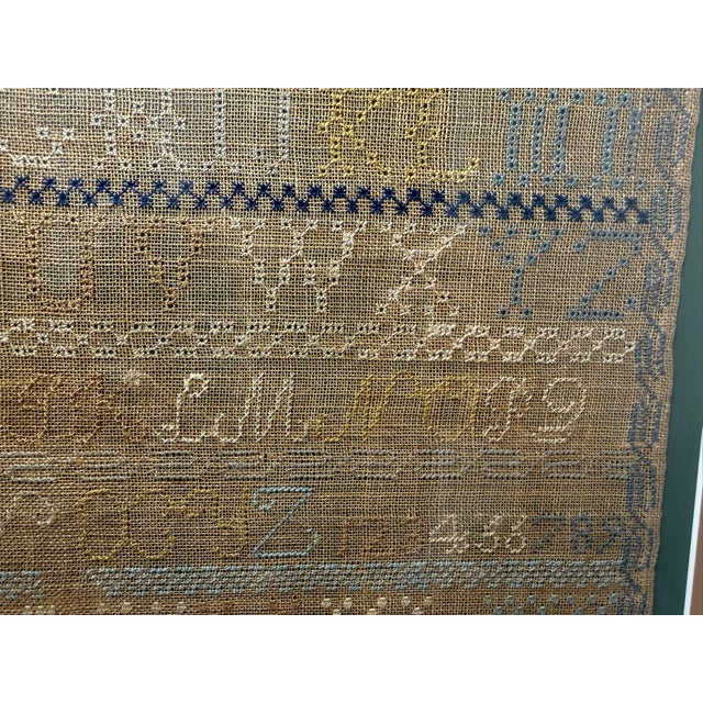 Brown Large Antique Early 19th Century Handmade Embroidered Needlepoint Sampler Art For Sale - Image 8 of 16