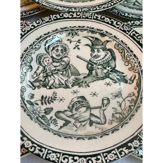 Antique Victorian "Punch and Judy" Transferware Set of Six(6) 5.5" Diameter Plates by Allerton & Sons of England For Sale - Image 13 of 14