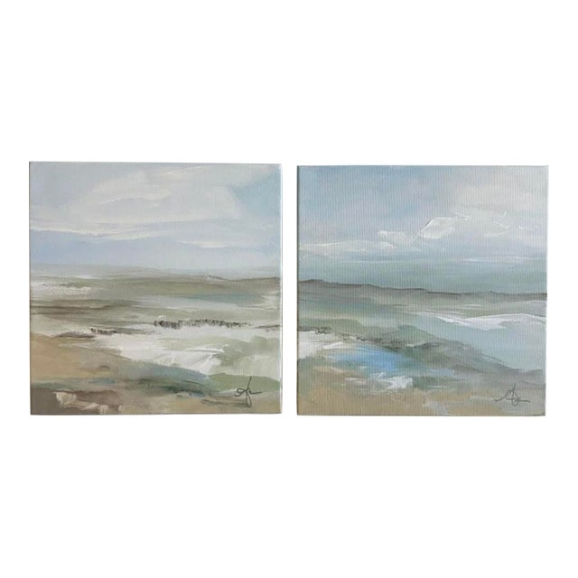 2025 Original Beach Diptych Pair of Acrylic Paintings For Sale