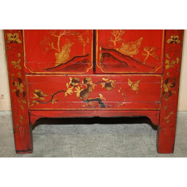 1920s Lar ge Oriental Chinese Hand Painted Lacquered Cabinet by Charles & Ray Eames, 1920s For Sale - Image 5 of 18