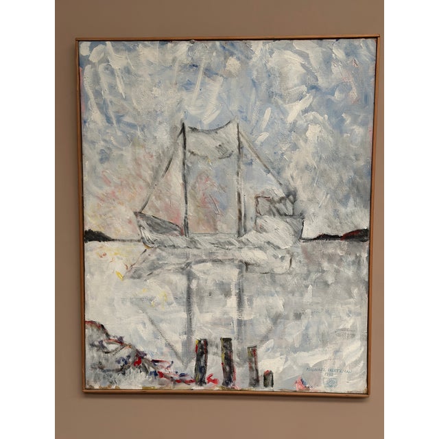 1990s Michael Hertzman, Silhouette of the Boat, 1992, Oil on Canvas, Framed For Sale - Image 5 of 18