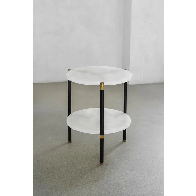 Double side table 40 3 legs by Contain Dimensions: D 40 x H 51 cm Materials: Iron, brass, Terrazzo, marble, stone....