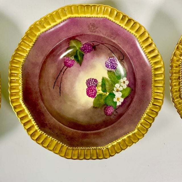 1961 Vintage Boho Chic Hollywood Regency Majolica Czechoslovakia Porcelain Gilded Bowls - Set of 6. For Sale - Image 9 of 14