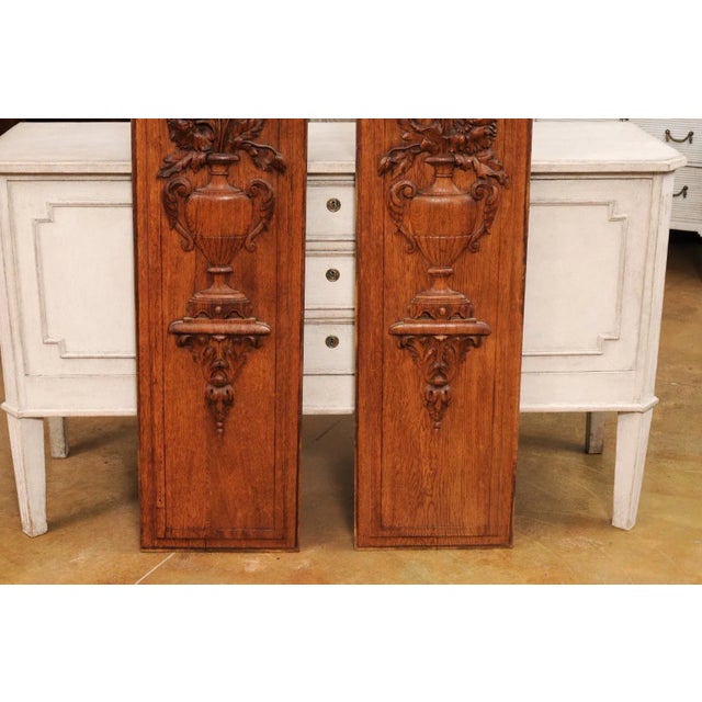 Wood French 19th Century Carved Oak Vertical Panels with Bouquets in Vases - A Pair For Sale - Image 7 of 11