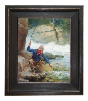 Trout Fishing Reproduction on Canvas Framed Painting