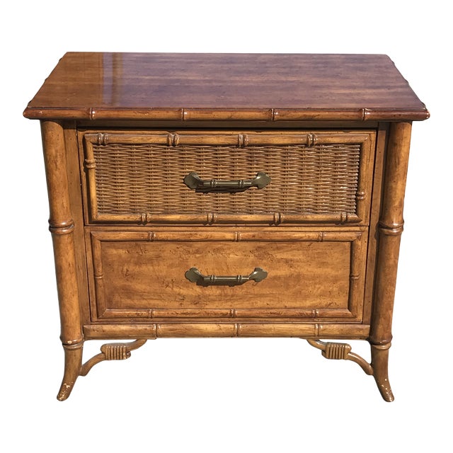 1980s Fretwork Faux Bamboo Cane Nightstand Chairish