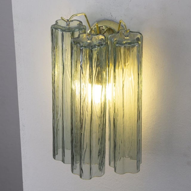 Mid-Century Modern Italian Green Murano Glass Wall Lights, 1990s, Set of 2 For Sale - Image 3 of 10
