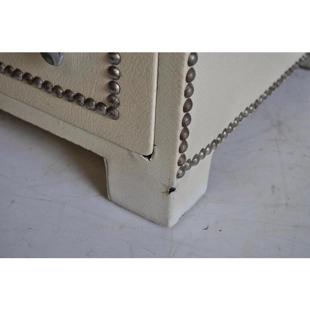 Vintage Hollywood Regency Studded Faux Leather Nightstand Table Campaign Chest For Sale - Image 9 of 11