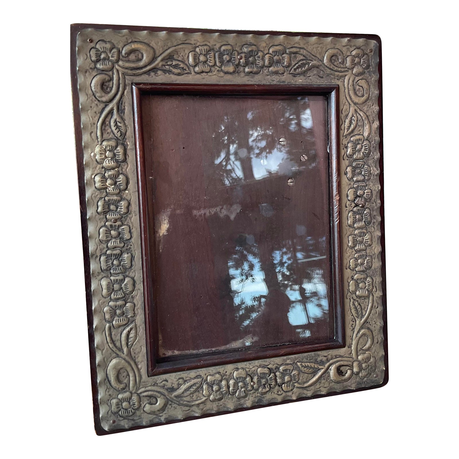 Late 19th Century Reposse and Wood Photo Frame | Chairish