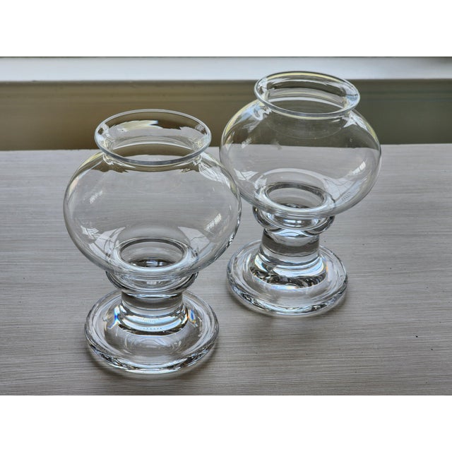 Pair of Vintage Crystal Glass Votive Hurricane Lamps For Sale - Image 10 of 10