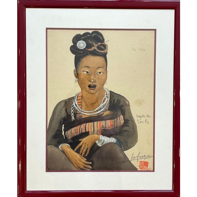 Léa Lafugie, Watercolor of a Child and a Woman Ta Moc, 1920s, Watercolor For Sale - Image 9 of 9