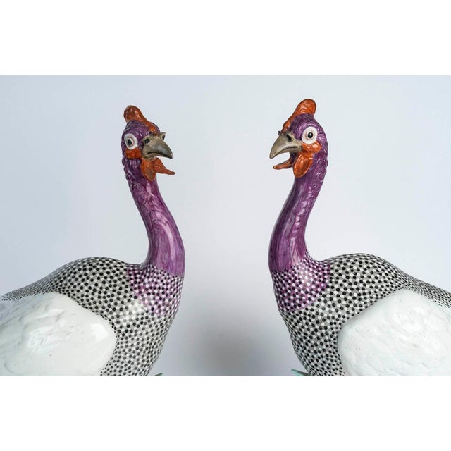 Pair of guinea fowl figurines in paris porcelain, samson, 19th century, napoleon iii period. 19th-century sculpture...