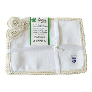 1950s Fine Belgian Linen & Lace Cocktail Napkins for K. Katen — Boxed Set of 8 For Sale