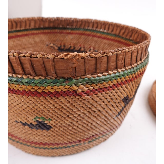 Tan Makah Lidded Basket Whale Whaling Motif For Sale - Image 8 of 9