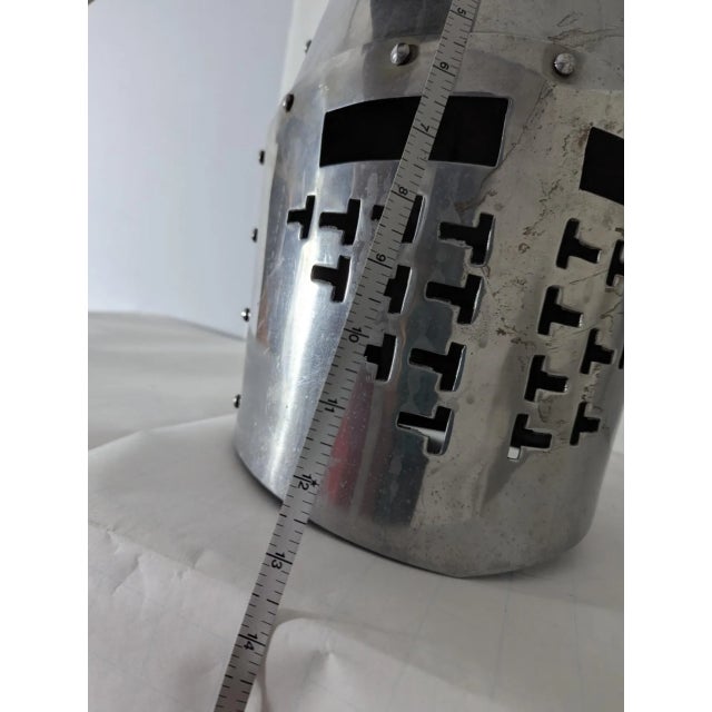 Add a touch of medieval charm to your decor with this vintage heavy silver tone aluminum armor helmet: medieval Decor....