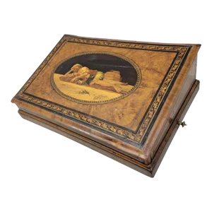 Antique Italian Mahogany Inlaid and Hand Painted Angled Lap Desk