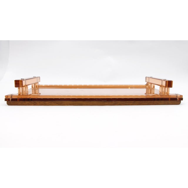 1950s European 1950s Lucite Translucent Orange Mirrored Tray For Sale - Image 5 of 10