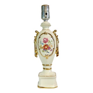1930s Vintage Petite Victorian Transferware Ceramic Table Lamp For Sale