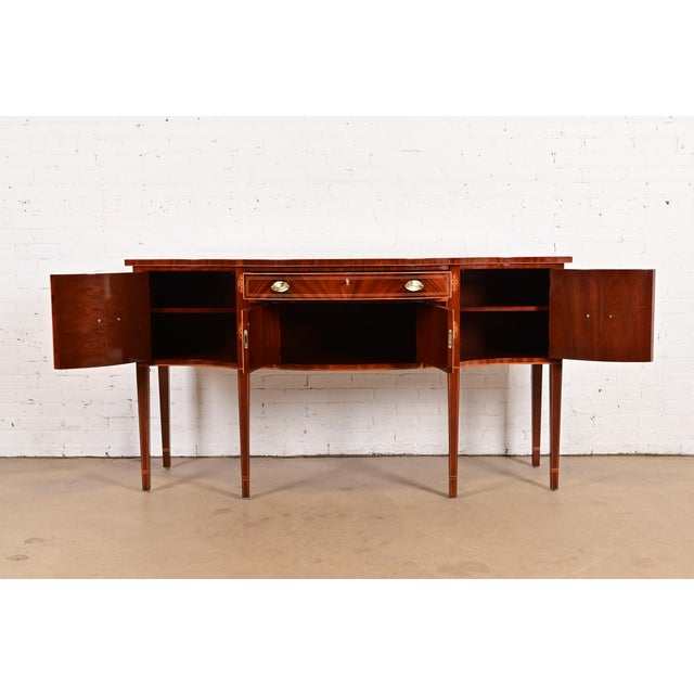 Late 20th Century Kindel Furniture Federal Inlaid Flame Mahogany Bow Front Sideboard Credenza For Sale - Image 5 of 16