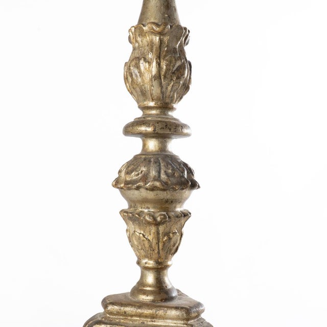 Italian Italian Gilt Wood Pricket Candlestick For Sale - Image 3 of 10
