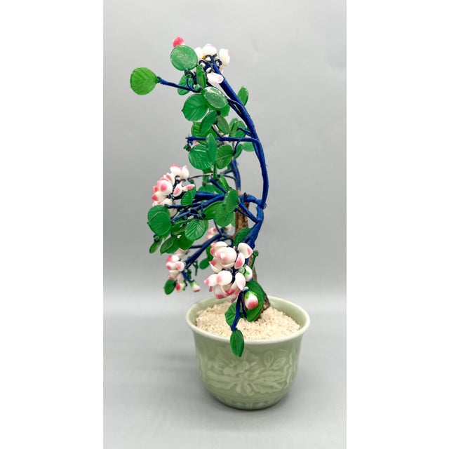 Glass Vintage Chinese Glass Cherry Blossom Bonsai Tree in Celadon Pot For Sale - Image 7 of 10