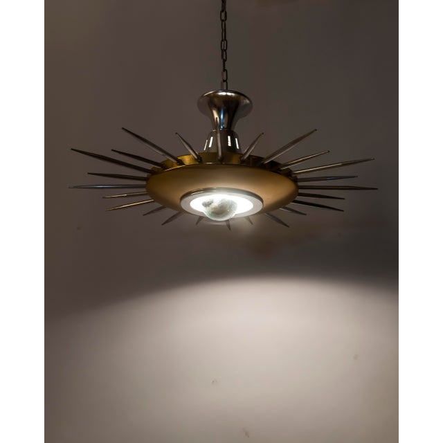 Italian Sunburst Pendant Lamps, 1950s, Set of 2 For Sale - Image 4 of 9