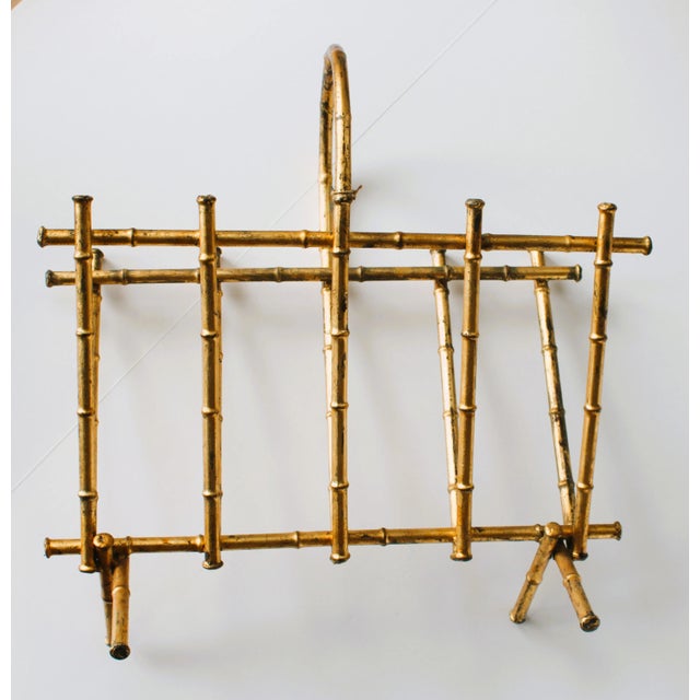 Chinoiserie Antique Gilded Gold Chinoiserie Bamboo Style Magazine Rack/Hollywood Regency For Sale - Image 3 of 4