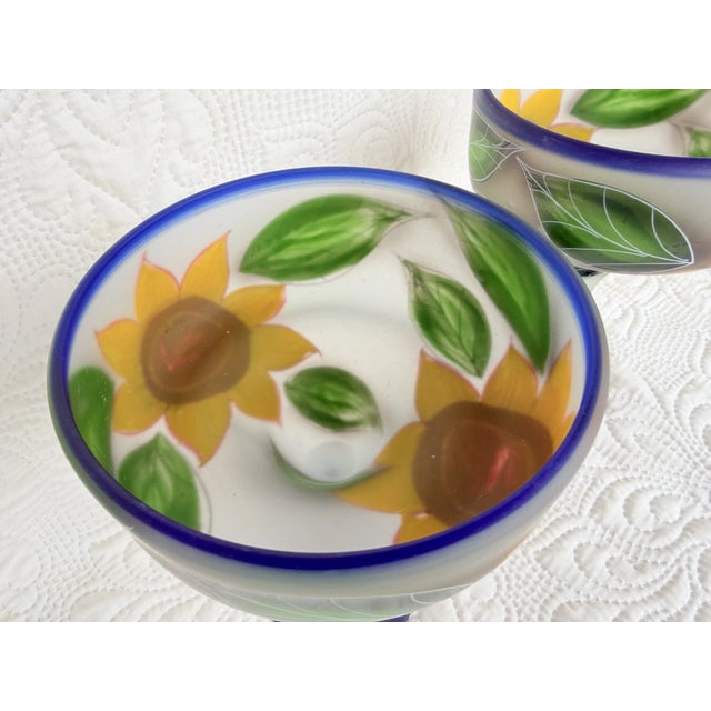 Vintage Mid-Century Modern Mexican Margarita Large Hand Blown/Painted Cobalt Glasses -Set of 2 For Sale - Image 4 of 6